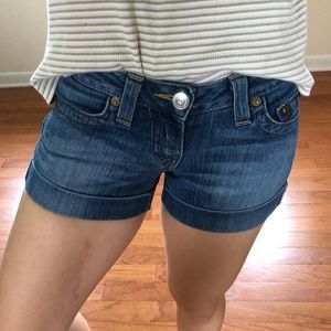 True Religion Mid Rise Cuffed Jean Shorts Size 25